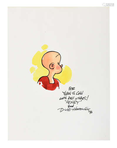 CARTOONIST DICK HODGINS SIGNED SKETCH