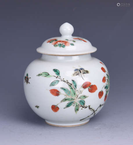 WUCAI 'FLOWERS AND BUTTERFLIES' JAR WITH COVER