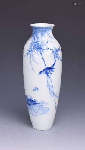 BLUE AND WHITE 'FLOWERS AND BIRDS' VASE