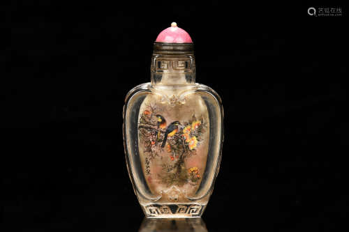 INSIDE PAINTED 'FLOWERS AND BIRDS' SNUFF BOTTLE