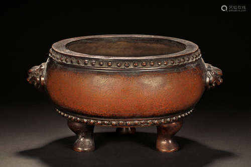 BRONZE CAST TRIPOD CENSER WITH HANDLES