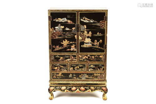 LACQUER AND GILT 'LANDSCAPE SCENERY' CABINET