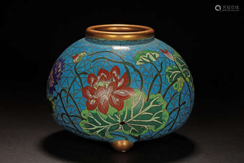 CLOISONNE ENAMELED TRIPOD SMALL JAR