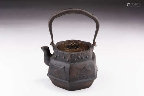 JAPANESE HEXAGONAL IRON TEAPOT