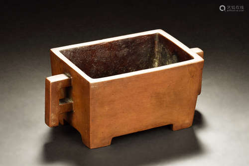 BRONZE RECTANGULAR CENSER WITH HANDLES