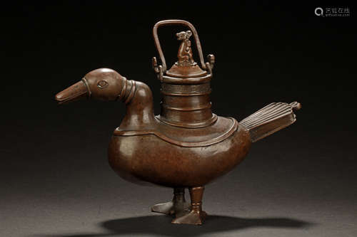 BRONZE CAST 'DUCK' WINE POT