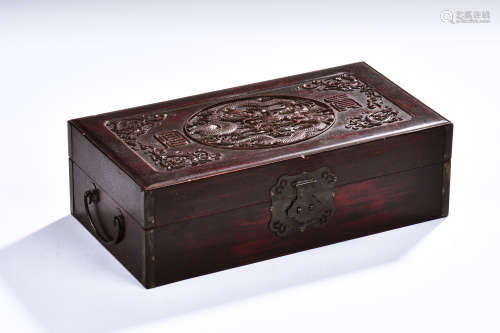 HONGMU WOOD CARVED 'DRAGONS' BOX