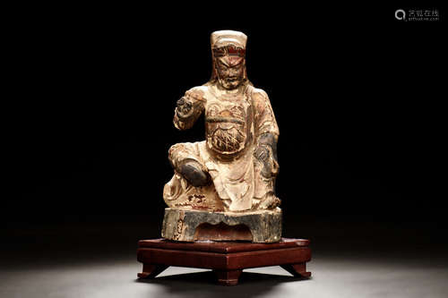 PARCEL GILT WOODEN FIGURE WITH STAND