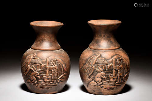 PAIR OF YIXING ZISHA VASES