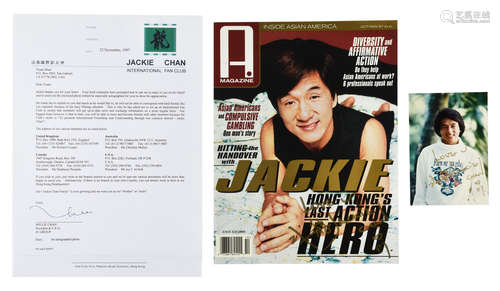 ACTOR JACKIE CHAN SIGNED PHOTO AND MAGAZINE COVER