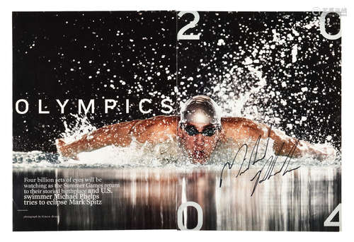 OLYMPIC SWIMMER MICHAEL PHELPS SIGNED MAGAZINE ARTICLE