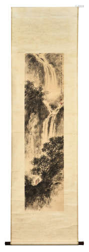 FU BAOSHI: INK AND COLOR ON PAPER PAINTING 'MOUNTAIN SCENERY'