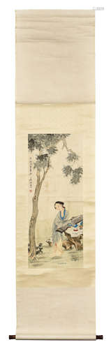 HU XIGUI: INK AND COLOR ON PAPER PAINTING 'LADY'