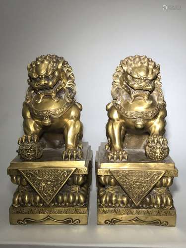 A Pair of Gilt Bronze Lions