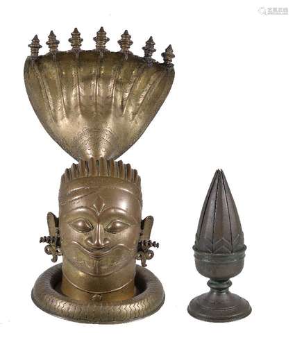 A brass lingam shrine, Western Deccan, India, circa 18th century, cast in three sections, with