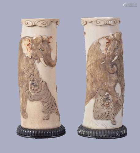 Y A Pair of Japanese tusk vases