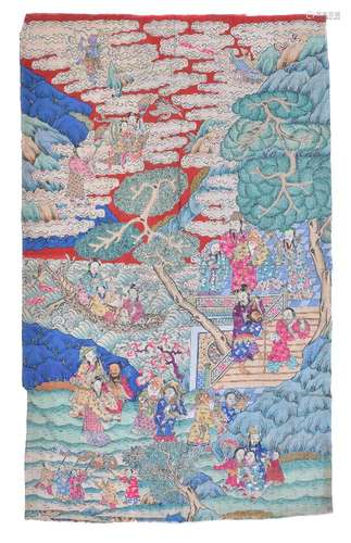 A Chinese silk Kesi panel, Qing Dynasty, circa 1850-1880, with a scene of Xiwangmu and her