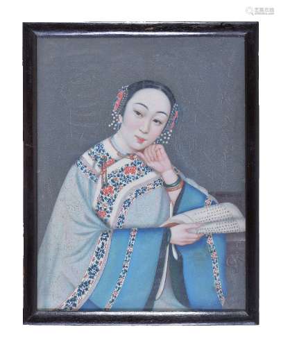 Chinese School, Portraits of Ladies, Qing Dynasty, 19th century, oil on canvas; seated facing left