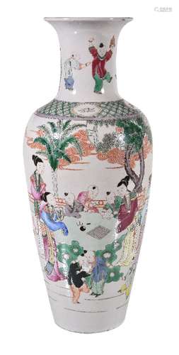 A Chinese Famille Rose vase, late Qing Dynasty, well painted in green, turquoise, yellow, blue,