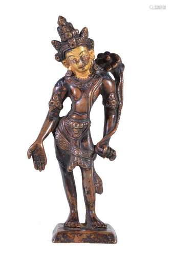 A Tibetan bronze figure of Padmapami, 15th century or later, his right hand in varada mudra his left