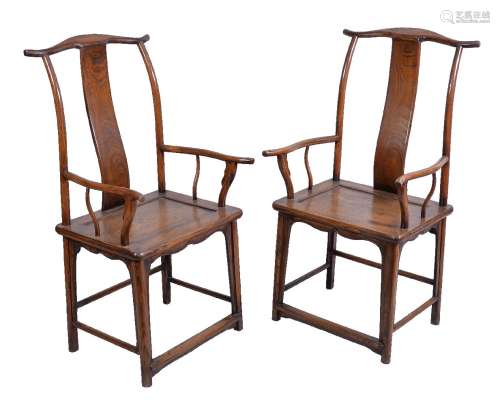 Two Chinese hardwood 'official's hat' armchairs, 19th or 20th century, probably Nan mu or