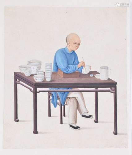 A group of Chinese rice paper paintings of Chinese trades, Qing Dynasty, 19th century, depicting: