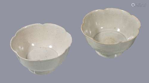 A pair of Qingbai petal-lobed high-footed bowls, Song Dynasty, each with flared sides divided into