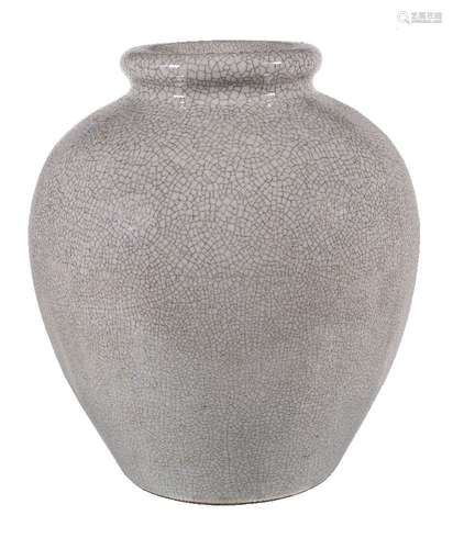 A Chinese large Ge-style vase, Qing Dynasty, thickly potted with an ovoid body, rising to short