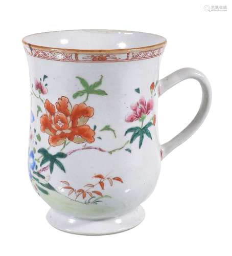 A Chinese Famille Rose bell-shaped Tankard, Qianlong, painted in white, pink, light and dark