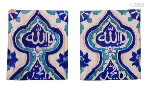 Two Multan Tiles, Punjab, India (now Pakistan), 19th century, glazed red earthenware, of rectangular