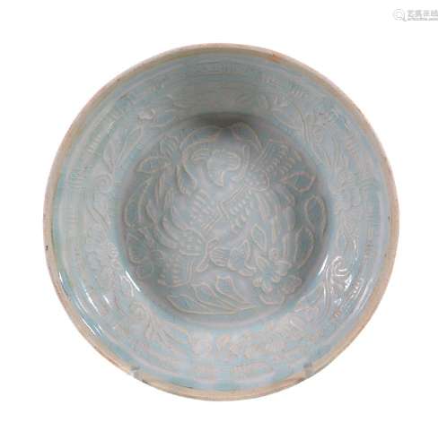 A Chinese moulded Qingbai ‘phoenix’ bowl, Song dynasty, moulded to the interior with a pair of