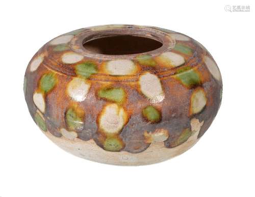 A small Chinese Sancai-glazed water pot, of compressed globular form with recessed mouth, with