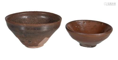 Two Chinese 'Jian' ware bowls, Song Dynasty, the larger with brown spotted glaze on a darker ground,