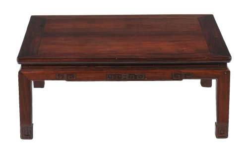 A Chinese Huanghuali low table, Kangzhou, probably Qing Dynasty, 19th century, of rectangular form