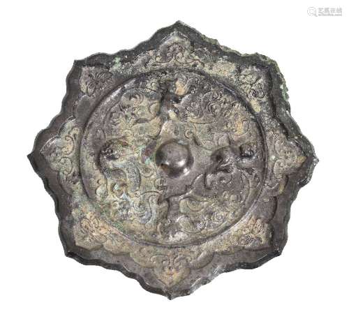 A Chinese bronze octafoil mirror, Tang Dynasty (618-907), of linghua (water chestnut flower) shape