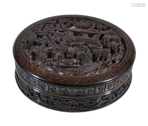 Y A Cantonese circular tortoise shell box and cover