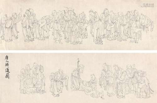 张大千（1899～1983） 唐人醉道图二片 镜心 水墨纸本