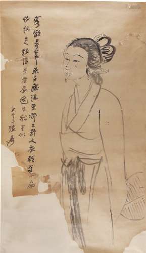 张大千（1899～1983） 仕女画稿 镜心 水墨纸本
