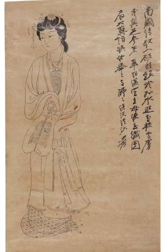 张大千（1899～1983） 仕女画稿 镜心 水墨纸本