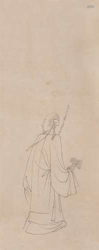 张大千（1899～1983） 渊明采菊图稿 镜心 水墨纸本