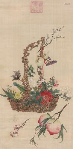 慈禧（1835～1908）款 花卉 立轴 设色绢本