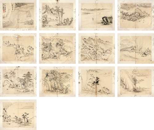 沈周（1427～1509）款 山水册页十三页 册页 水墨纸本