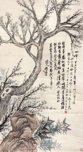 彭玉麟（1816～1890） 双清图 立轴 设色纸本