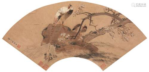 董小婉（1624～1651） 花鸟 扇面 设色纸本