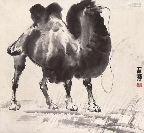石齐（b.1939） 骆驼 立轴 水墨纸本