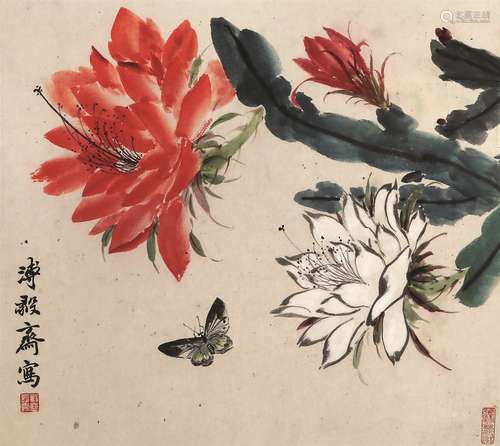 溥毅斋（1901～1966） 花蝶图 镜心 设色纸本