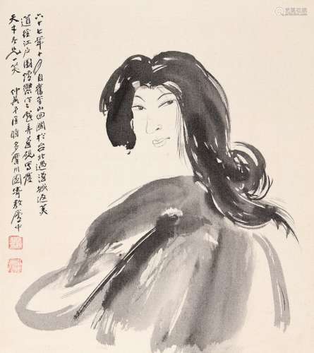 匡仲英（1924～2015） 仕女图 画仙板 水墨卡绢