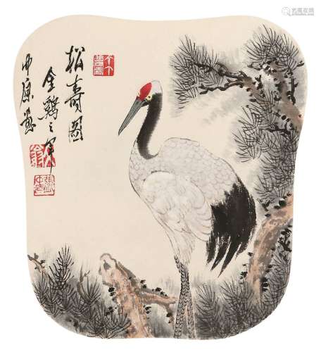 张中原（1913～1997） 松寿图 扇面 设色纸本