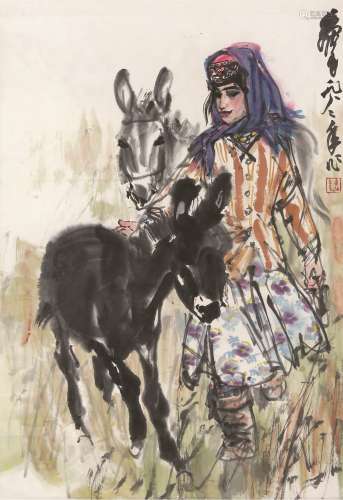 黄胄（1925～1997） 牧驴 镜心 设色纸本