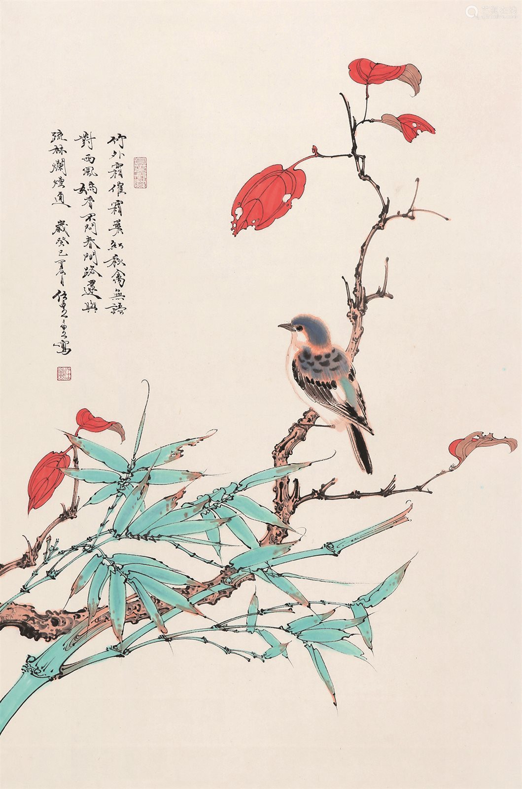 任重b1976花鸟立轴设色纸本
